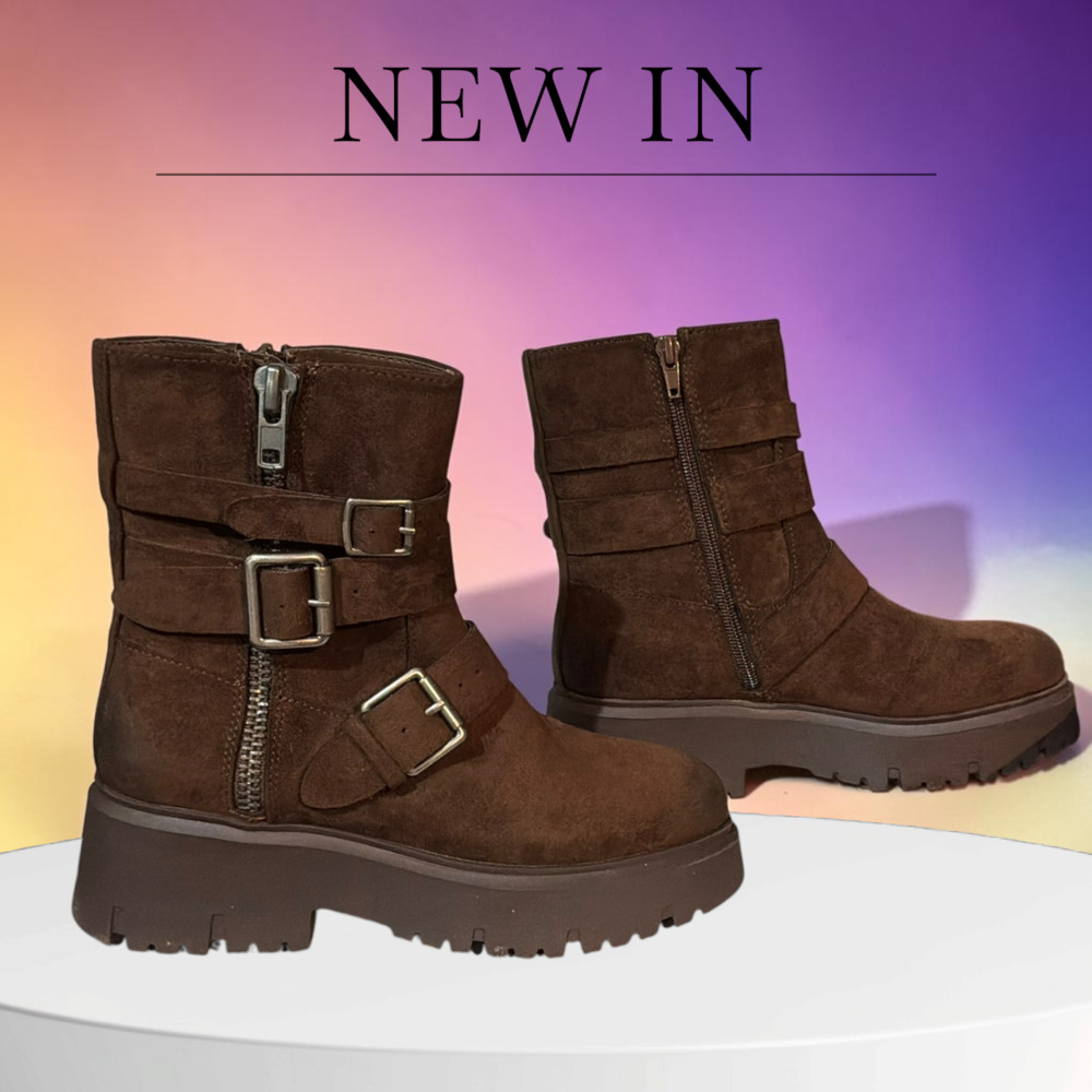 Madden Girl Women's Mally Moto Buckle Lug Sole Combat Boots